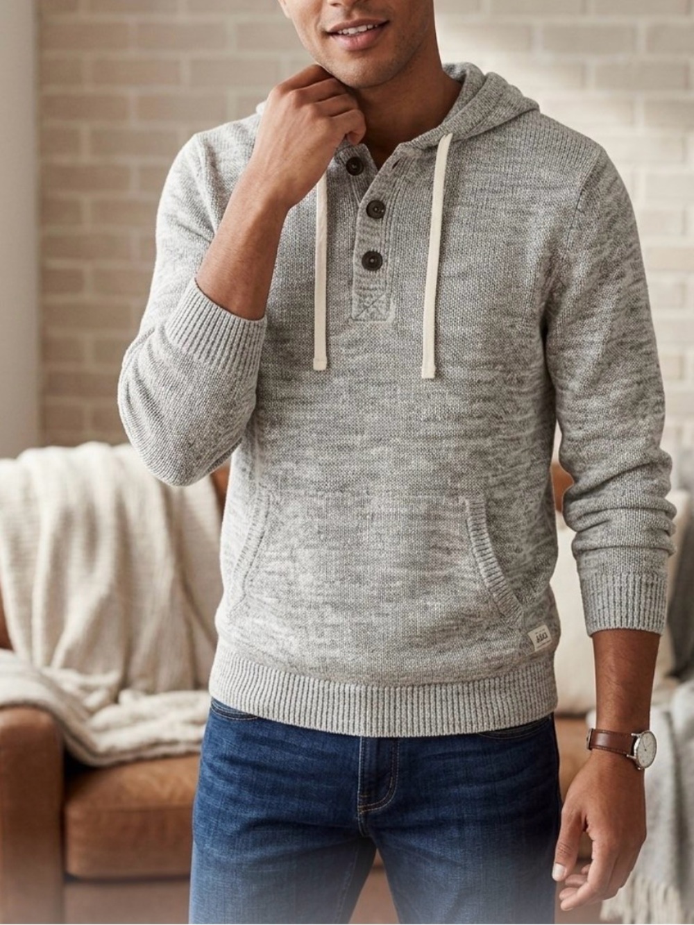 H& M L.O.G.G. Men’s Pullover Hoodie  Sweater Gray Henley NWT